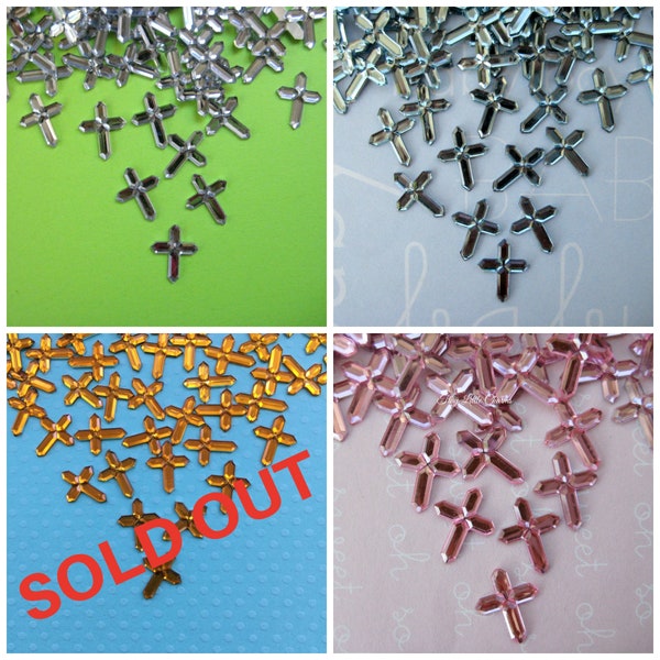 100 Cross Rhinestones Baptism, Christening, Pink, Blue, Silver, First Communion, Confirmation, Confetti, 1/2" W, 5/8" H, 100 pieces