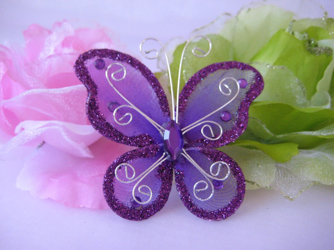 3 Purple Nylon Butterflies for Wedding Decor Flower Etsy