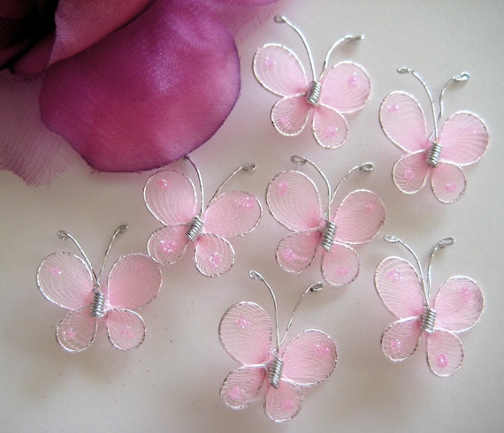 Pink Nylon Butterfly Embellishments For Wedding Decor Party Etsy