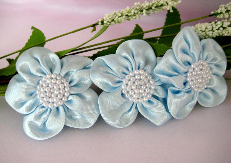 Baby Blue Satin Flower Pearl Appliques for Party Dresses Baby | Etsy