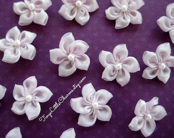 Small Lavender, Lilac Organza Flower Appliques, Pearl Center for Crafting, Sewing, Doll Clothes, Embellishment, Wedding, 3/4", 30 pieces