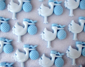 Blue Stork Baby Charms, Embellishment, Baby Shower Favors, Card Making, Favor Boxes, Favor Accents, 24,36 or 48 pieces