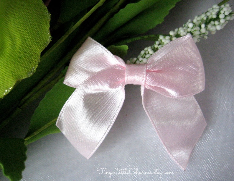 2 Pink Satin Bows for Hair Bows, Sewing, Crafting, Girl Dresses, Doll Booties, Embellishment, 3/4 2 cm Ribbon wide, 10, 30 or 50 pieces image 1