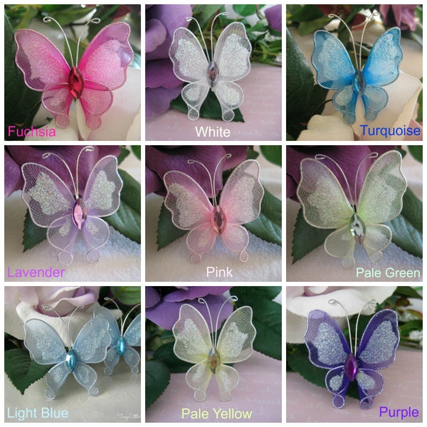 2" Nylon Butterflies Pink, Lavender, Purple for Wedding Accessories, Party Favors, Christening Favors, Flower Arrangement, 12 or 30 pieces