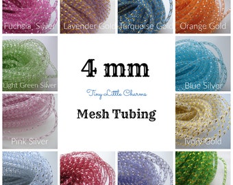 Assorted 4 mm Mesh Tubing, White, Lavender, Orange, Turquoise, Blue, Pink, Fuchsia, Apple Green, Red, Turquoise, Ivory, 12 yards