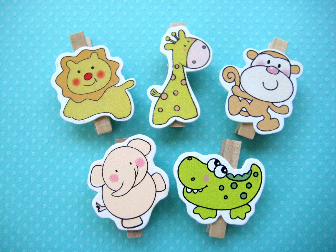 Decorative Wooden Animals Clothespins Monkey Giraffe Etsy