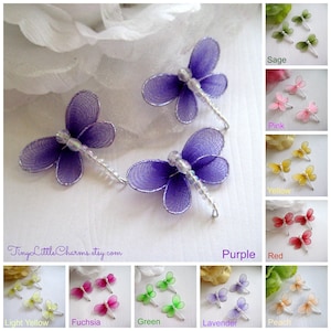 Nylon Dragonfly Pink, Lavender, Purple, Fuchsia, Green, Yellow, Red for Birthday Party, Flower Arrangement, Embellishment, 1.25&quot;, 10 pieces