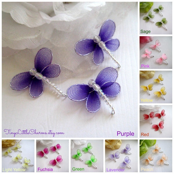 Nylon Dragonfly Pink, Lavender,Purple, Fuchsia, Green, Yellow, Red for Birthday Party, Flower Arrangement, Embellishment, 1.25", 10 pieces