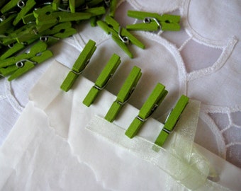 1" MINI Green Wooden Clothespins for Wedding Favors, Scrapbooking, Party Favors, Embellishment, Gift Tags, 30 or 50 pcs