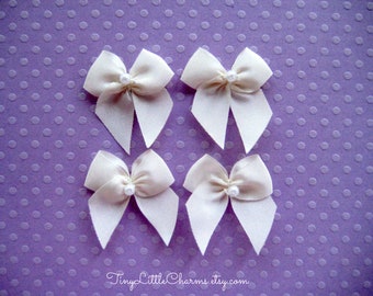 Ivory Ribbon Bows with Pearl Center for Wedding Favors, Invitation Cards, Crafting, Sewing -1 inch / 25 mm, 20, 30 or 50 pieces