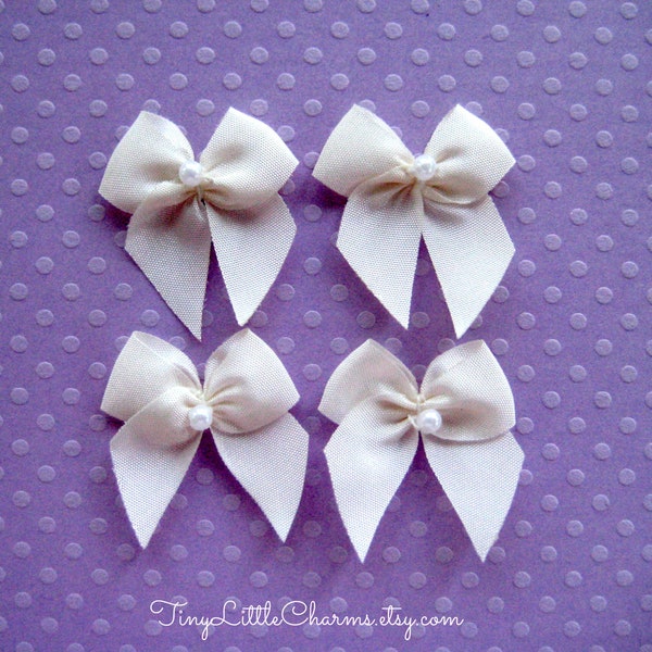 Ivory Ribbon Bows with Pearl Center for Wedding Favors, Invitation Cards, Crafting, Sewing -1 inch / 25 mm, 20, 30 or 50 pieces