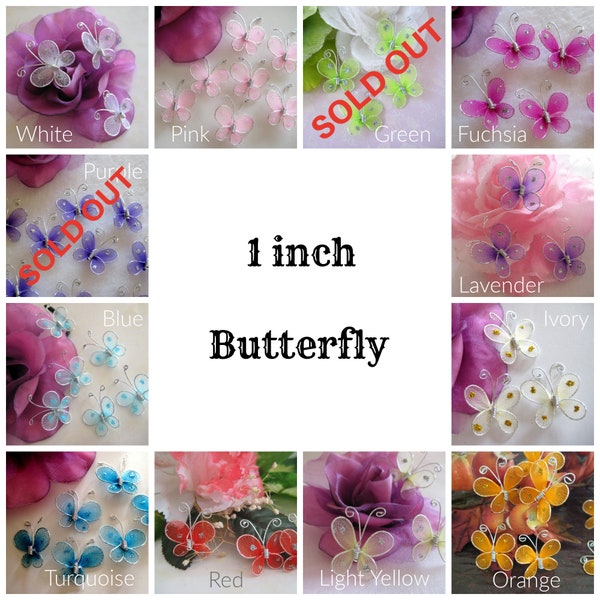 1 inch Nylon Butterfly, Purple, Lavender, Green, Turquoise, Red, White for Wedding, Party Favors, Table Scatters, 24 or 50 pieces