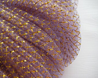 LAVENDER Mesh Tubing with Gold Foil, 4 mm Nylon Mesh Tubing, Mesh Wreaths for Wedding, Baby Shower, Crafting, Embellishment, 10 yards