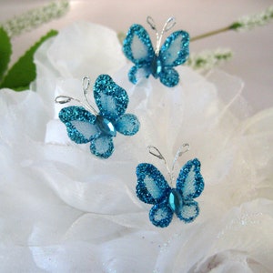 Turquoise Nylon Butterfly Embellishments for Wedding Favors, Invitation Card Making, Flower Arrangement, Baptism, 0.75 inch, 25 pieces