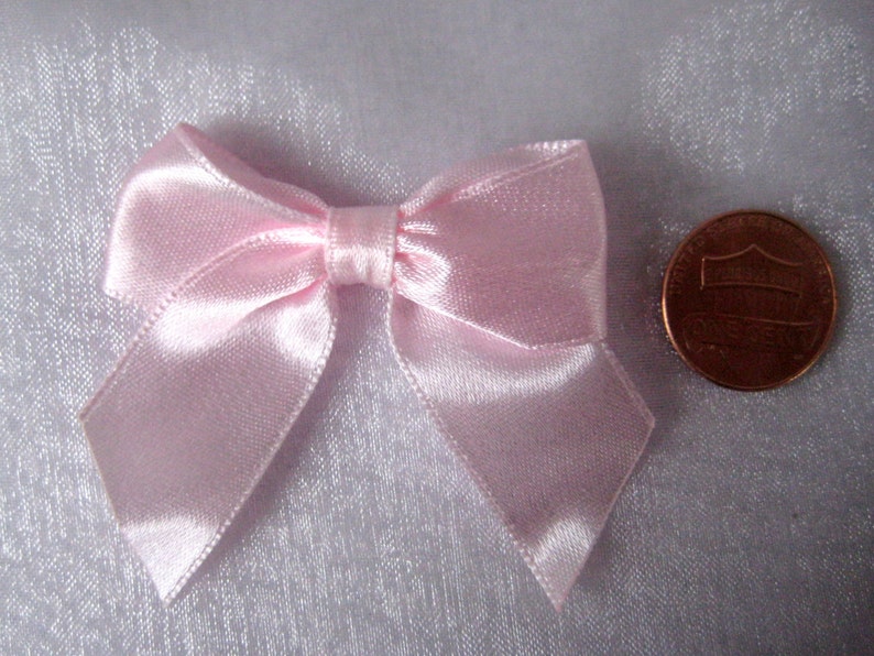 2 Pink Satin Bows for Hair Bows, Sewing, Crafting, Girl Dresses, Doll Booties, Embellishment, 3/4 2 cm Ribbon wide, 10, 30 or 50 pieces image 2