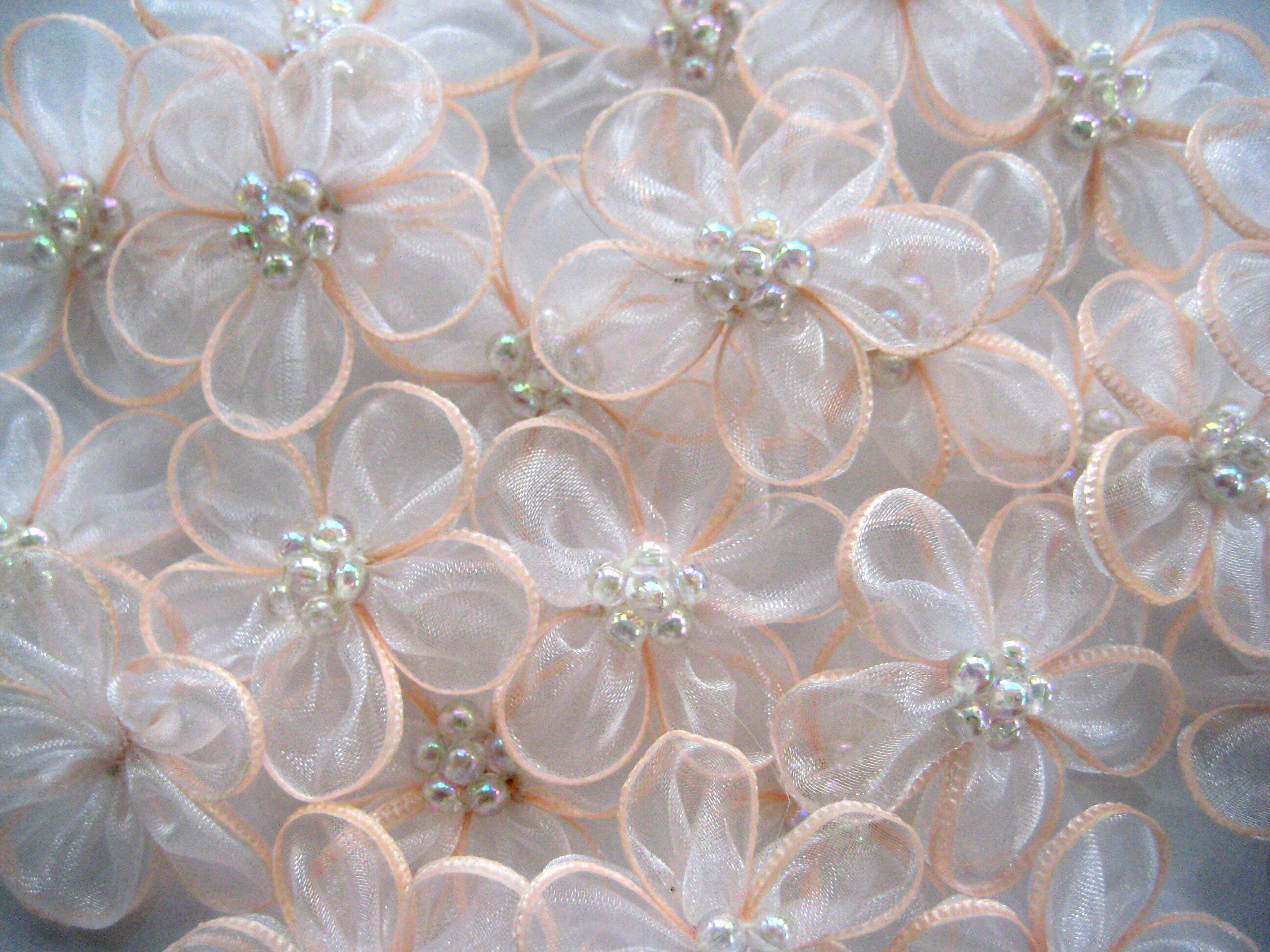 Peach Trim Organza Flower con Apliques Iridescent Beads Etsy