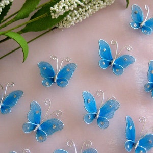 Turquoise Nylon Butterfly Embellishments for Wedding Favors, Invitation Card Making, Flower Arrangement, 1 Inch / 25 mm, 24 or 50 pieces