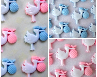 1" Blue Stock or Pink Stork Baby Charms, Baby Boy Shower, Embellishment, Baby Shower Decoration, Card Making, Favor Accents