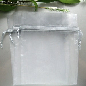 5&quot; x 6.5&quot; Silver/Gray Organza Bags for Party Favors, Wedding Bags, Gift Bags, Jewelry, Sachets, 12 pieces