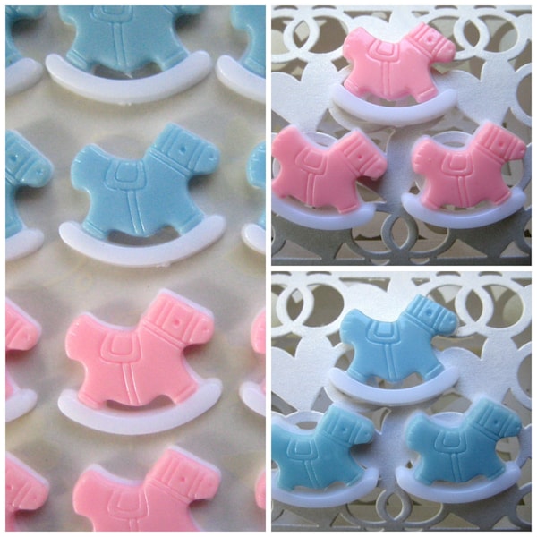 Pink, Blue Rocking Horse Baby Shower Charms, Embellishment, Baby Shower Favors, Card Making, Favor Boxes, Favor Accents, 1 inch, 24 pieces