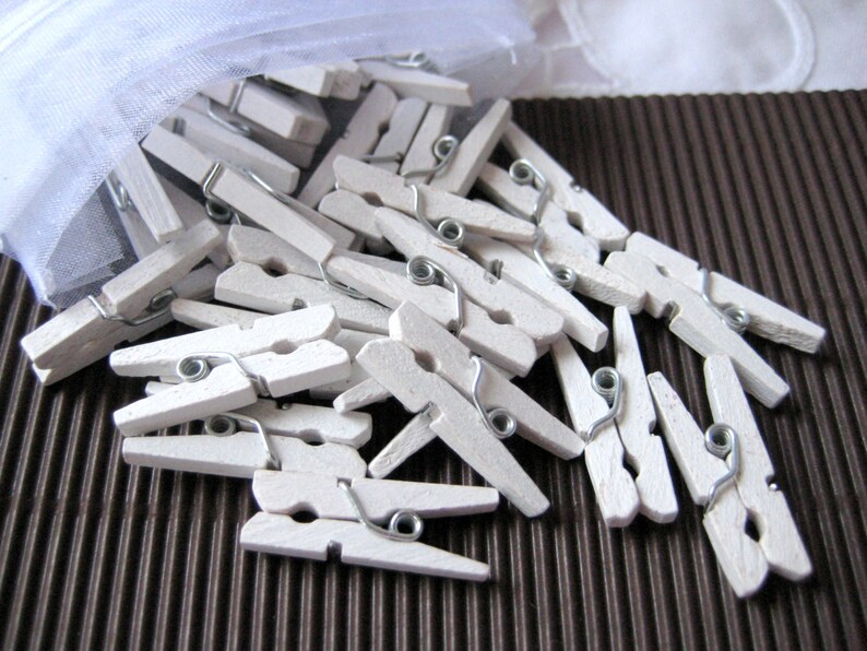 50 MINI White Wooden Clothespins for Wedding Favors Etsy