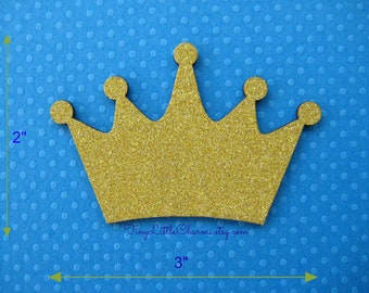 Golden Glitter Wooden Crown for Baby Shower, Party Favors, Prince or Princess Party, 3" W x 2" H, 5 or 10 pieces