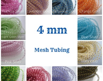 4 mm Mesh Tubing, Lavender, Orange, Turquoise, Blue, Pink, Fuchsia, Green, Red, Ivory, Black for Wreath Embellishment, Crafting, 10 yards
