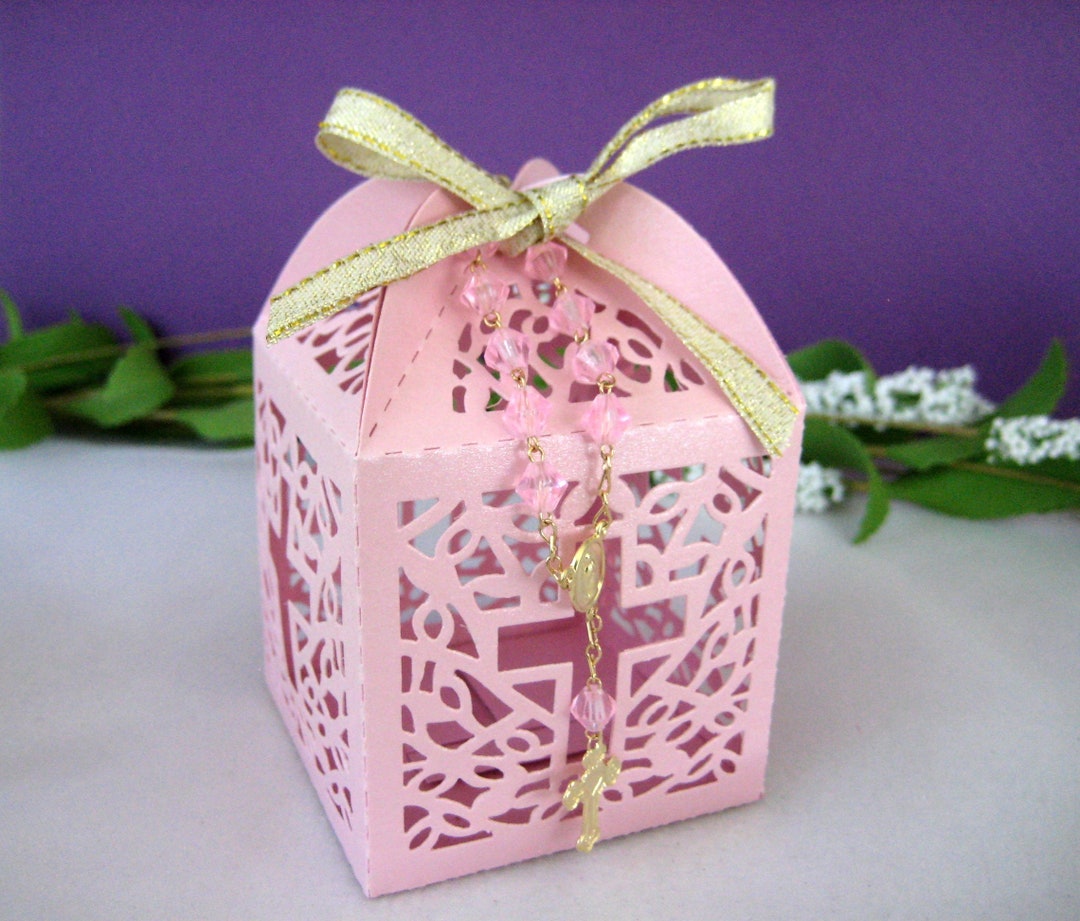 12 Holy Cross Pink Party Favor Boxes With Pink Rosary Gold Etsy