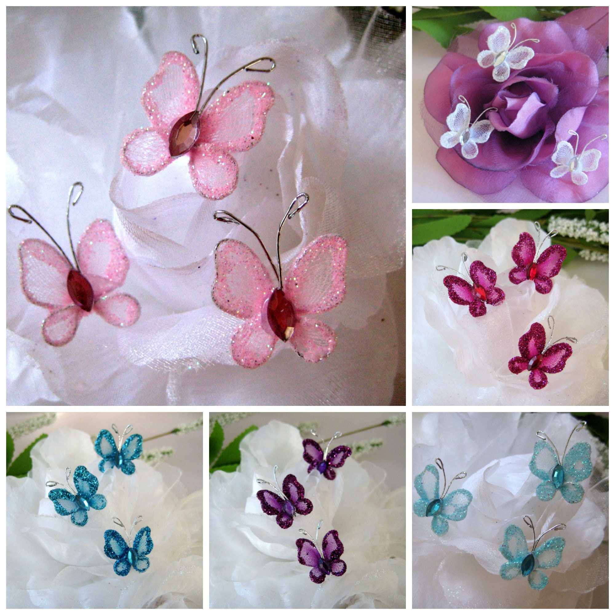 0.75" Nylon Butterfly White, Pink, Blue, Fuchsia, Purple & Turqu…