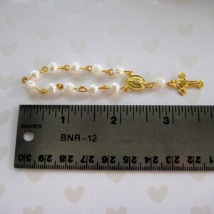 Pearl Mini Rosary with Gold Chain for Christening, Baptism, First Communions Celebration, Religious favors, 3.5 Length, Set of 10 image 2