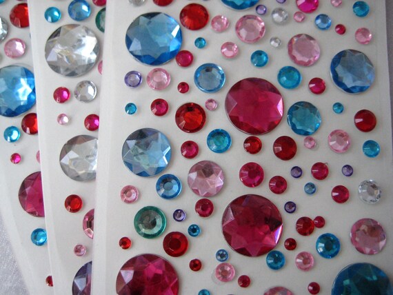 Rhinestones Stickers Self Adhesive Assorted Sizes Round Acrylic Gemstone  DIY Iphone, Photo Frames, Embellishments, 120 Pieces, Free Shipping 