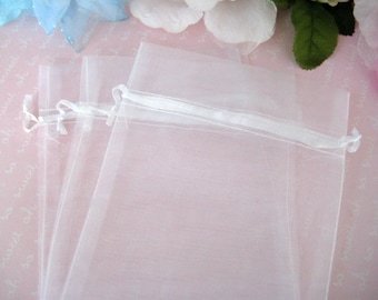 5" x 6.5" White Organza Bags for Wedding Favor, Party Favors, Baby Shower Favors, Gift Bags, Sachets, Jewelry Bags, 12 pieces