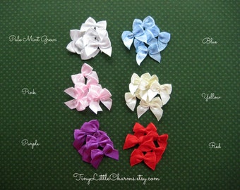 1" Assorted Satin Ribbon Bow Appliques for Sewing, Crafting, Doll shoes, Party Favor Boxes, Invitation Cards,  3/8" Ribbon Wide, 30 pieces