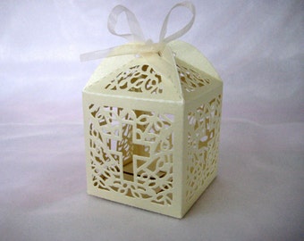 12 pcs Holy Cross Ivory Favor Boxes for Christening Favors, Baptism Party, First Communion Celebration 2.5" Wx 2.5" D x 3.5" H