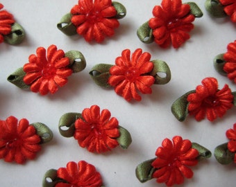 RED Flower with Beads Appliqués for Wedding, Embellishment, Doll Clothes, Crafting, Sewing, Invitation Cards, 0.75 inch, 15 or 30 pieces