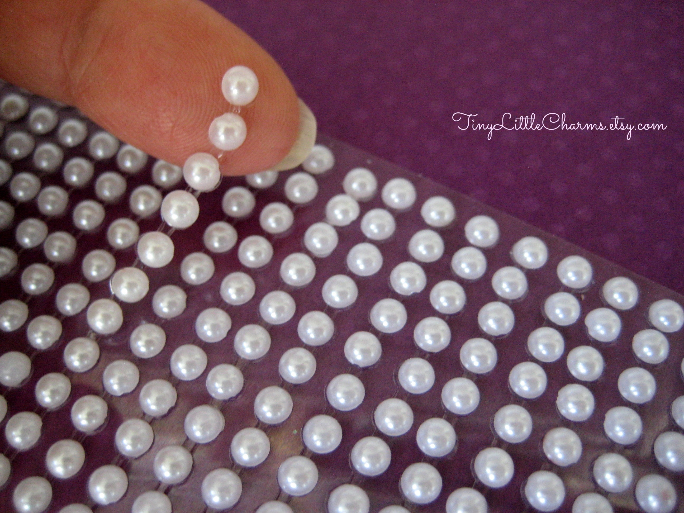 Plastic Pearls Flat Bead Self Adhesive Stickers, 6mm, 36-Strips