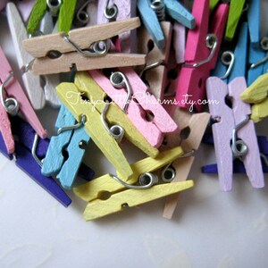 Mini Wooden Clothespins for Gift Tags, Blue, Pink, Natural, Lavender, Purple, Yellow, Green, White, Turquoise, Fuchsia, 1 inch, 30 or 50 pcs image 2