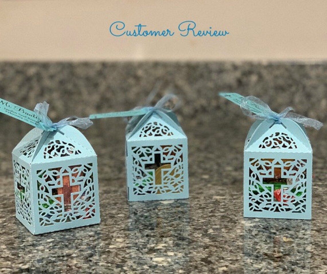 Holy Cross Pearled Blue Favor Boxes for Christening Favors Etsy