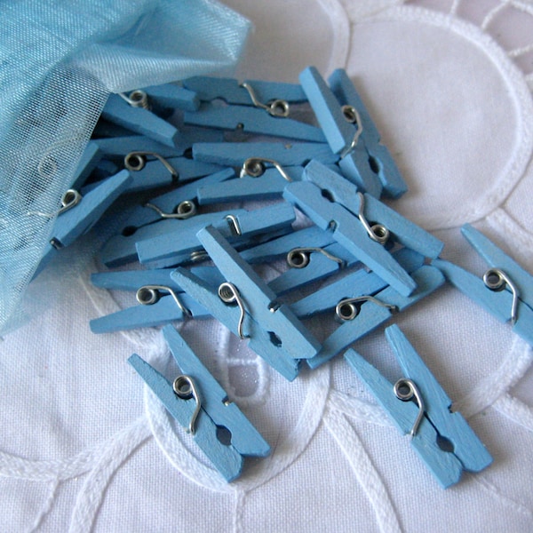 MINI BLUE Wooden Clothespins for Wedding Favors, Scrapbooking, Party Favors, Embellishment, Gift Tags, 1 inch, 30 or 50 pieces