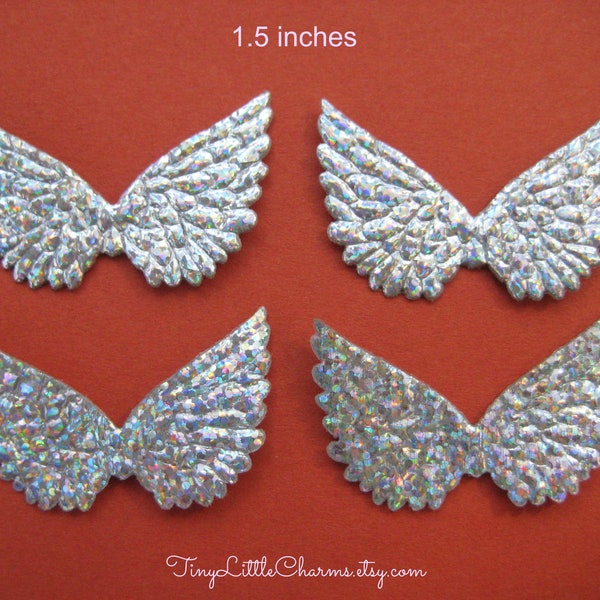 Small SILVER IRIDESCENT Angel Wings, Fairy Wings for Crafting, Scrapbooking, Collage Altered Art, Invitations, 1.5", 12, 36, 60, 100 pieces