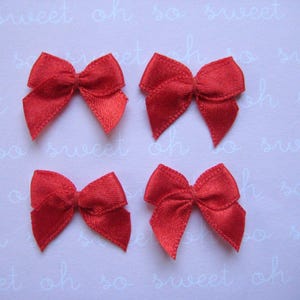 1 Red Satin Ribbon Bow Appliques for Sewing, Crafting, Doll shoes, Party Favor Boxes, Invitation Cards, 3/8 Ribbon Wide, 30 pieces image 1