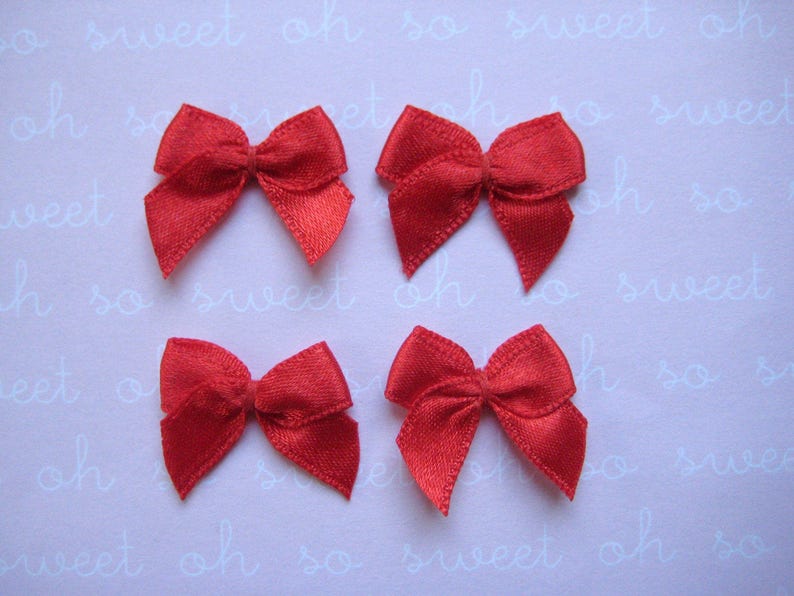 1 Red Satin Ribbon Bow Appliques for Sewing, Crafting, Doll shoes, Party Favor Boxes, Invitation Cards, 3/8 Ribbon Wide, 30 pieces image 1