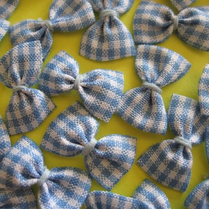 Blue, White Plaid/Gingham Bows for Sewing, Crafting, Doll&#39;s Clothing, Scrapbook Embellishment, 1 inch/ 25 mm, 20, 30, 60 or 100 pieces