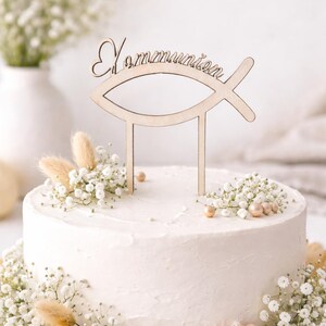 Cake Topper In Legno Per Comunione E Battesimo – Croce Con Colomba E Scritta 'God Bless' – 21x13,5 Cm