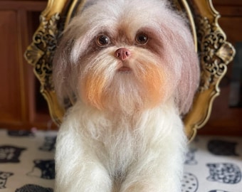 Wool Felt Dog Portrait in Frame – Custom 3D Needle Felting Art
