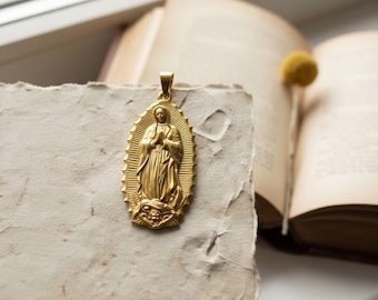 Our Lady Guadalupe Pendant 925 Sterling Silver 14K Gold Vermeil Religious Necklace Virgin Mary Medal Catholic Jewelry Gift