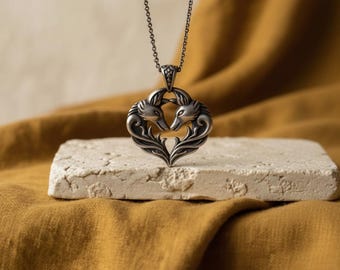 Celtic Wolf Heart Pendant 925 Sterling Silver Oxidized Finish Viking Necklace Norse Mythology Animal Jewelry