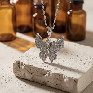 Butterfly Lovers Pendant 925 Sterling Silver Rose Gold Plated Romantic Couple Necklace Art Nouveau Statement Jewelry Polished Silver