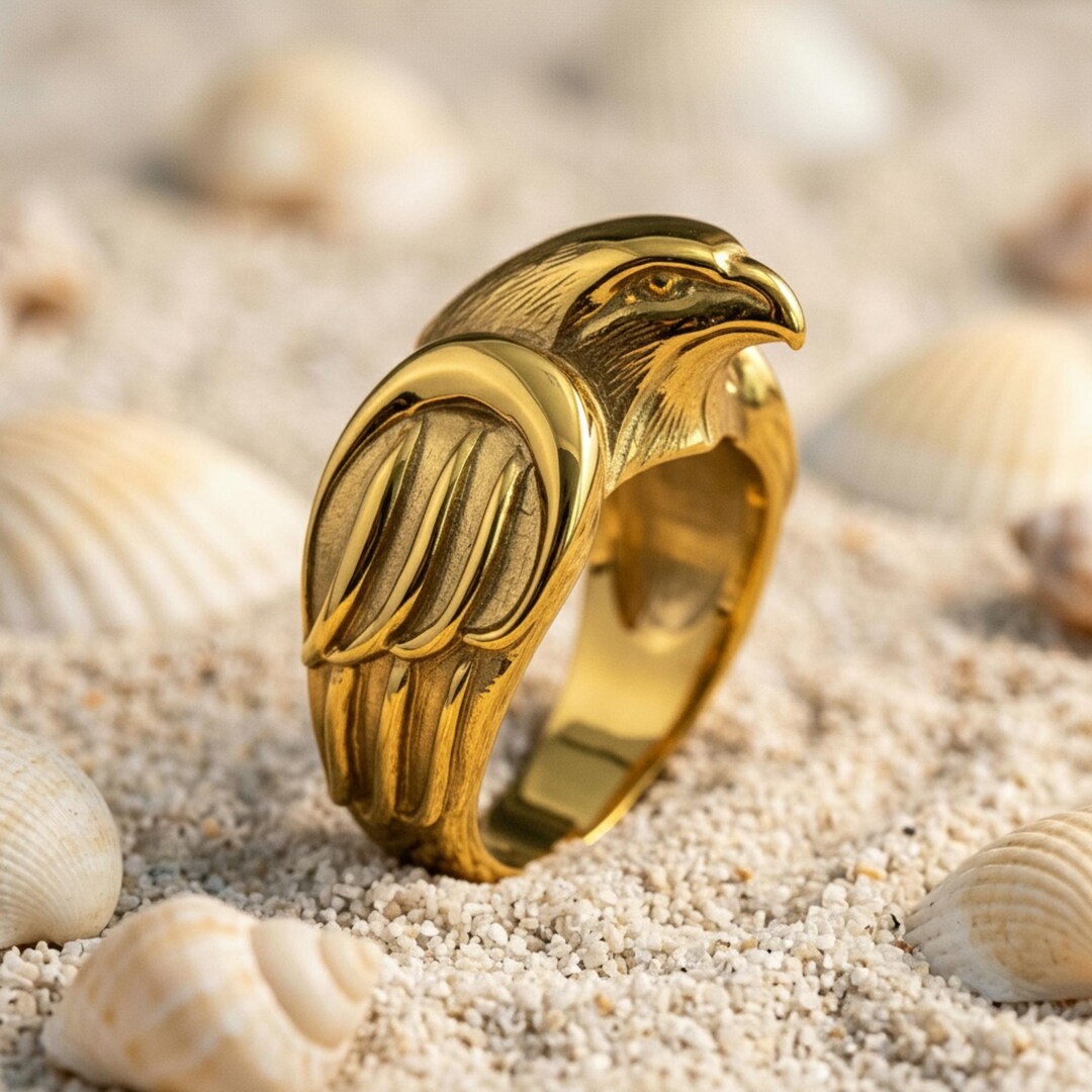 14K Gold Vermeil Falcon Ring 925 Sterling Silver Eagle Bird Statement ...