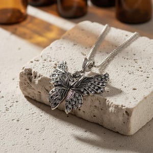 Butterfly Lovers Pendant 925 Sterling Silver Rose Gold Plated Romantic Couple Necklace Art Nouveau Statement Jewelry immagine 6